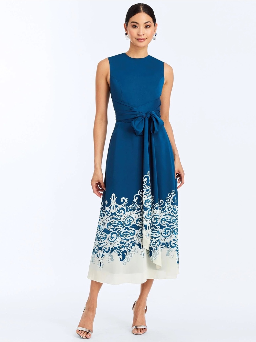 Mestiza Nolita Wrap Midi Dress Midnight Chantilly Blue Ivory Size S - Picture 1 of 6